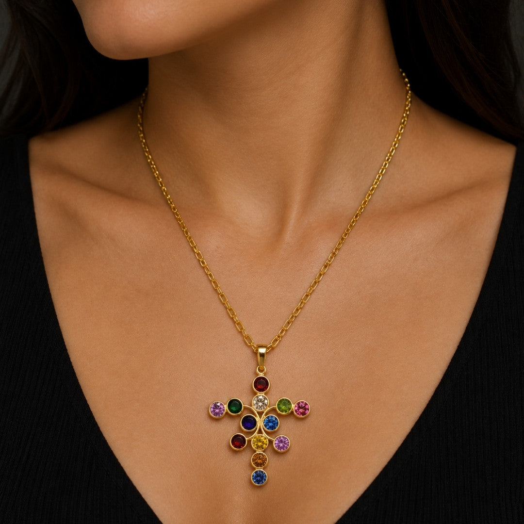 Artistic Multi-Colored Crystal Pendant Necklace – Statement Gold-Tone Jewelry