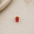 Radiant Pink and Orange Gradient Statement Ring – Gold-Tone Emerald-Cut Cocktail Ring