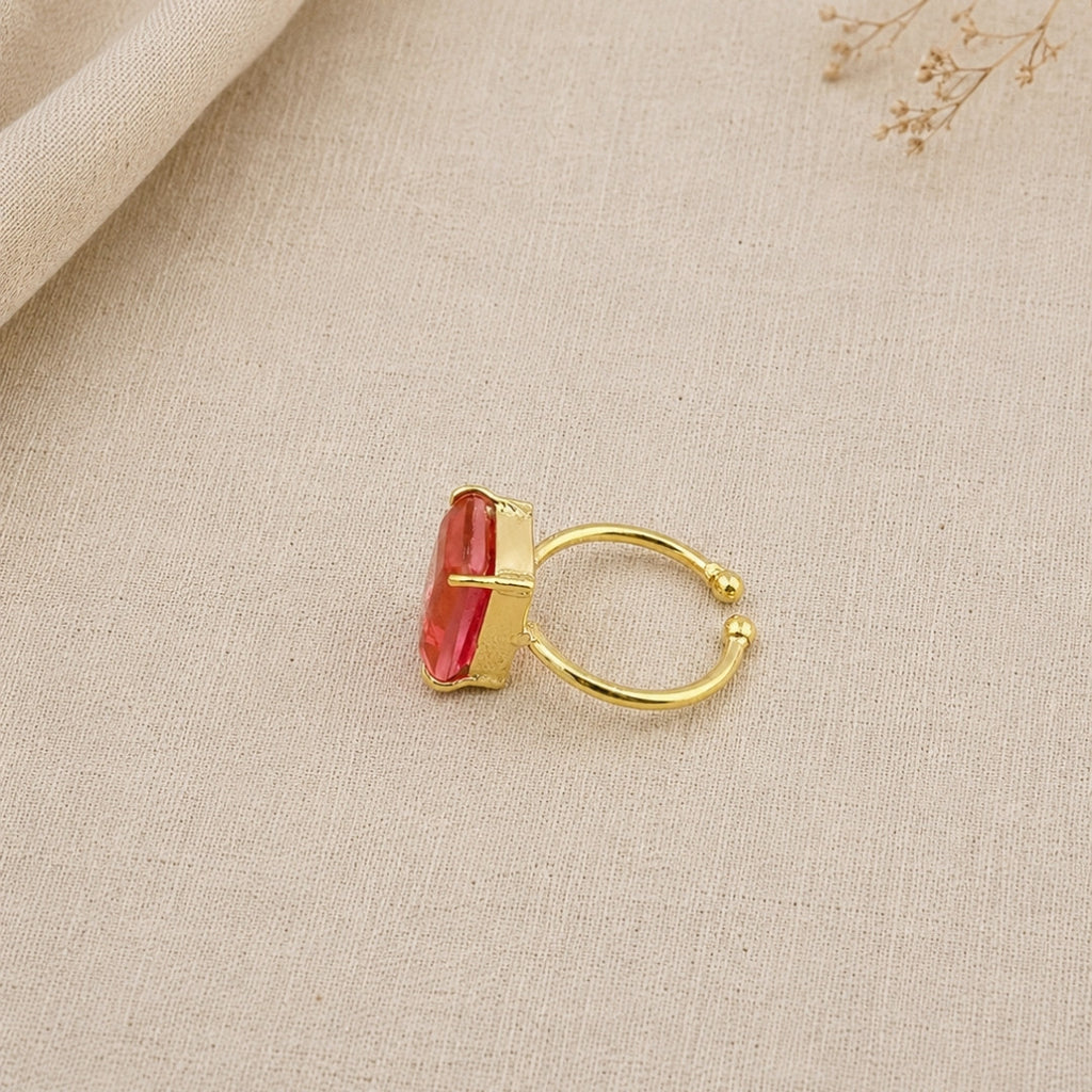 Radiant Pink and Orange Gradient Statement Ring – Gold-Tone Emerald-Cut Cocktail Ring