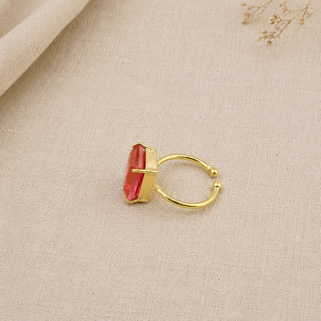 Radiant Pink and Orange Gradient Statement Ring – Gold-Tone Emerald-Cut Cocktail Ring