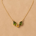 Elegant Gemstone Trio Necklace – Pear-Cut Green & Round Yellow Pendant