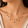 Multicolor Crystal Charm Necklace for Women | Gold-Tone Layered Drop Necklace