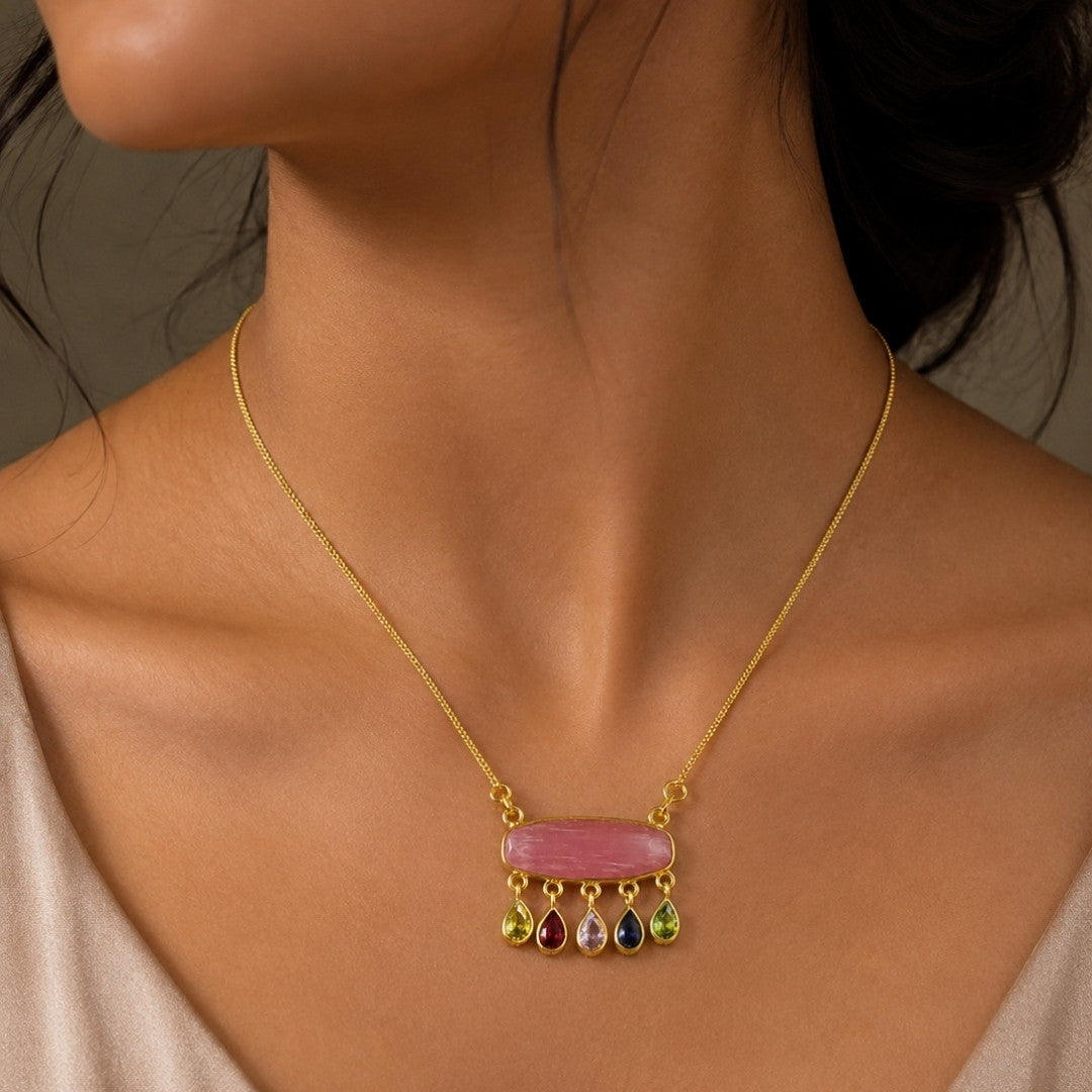 Rosé Harmony Multi-Gem Gold Pendant Necklace