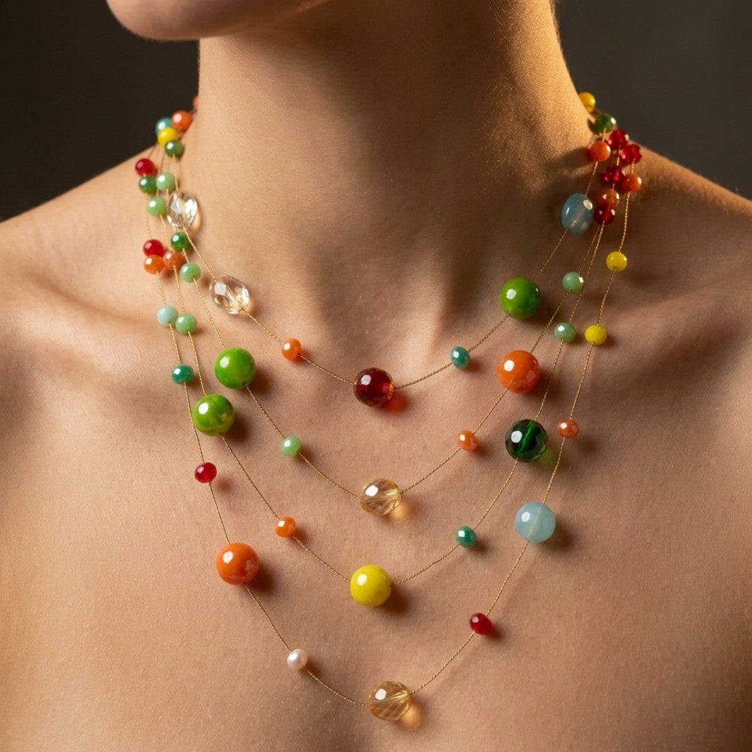 Vibrant Multicolored Layered Bead Necklace