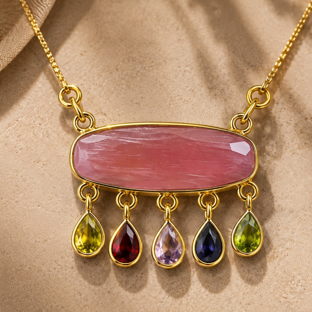 Rosé Harmony Multi-Gem Gold Pendant Necklace