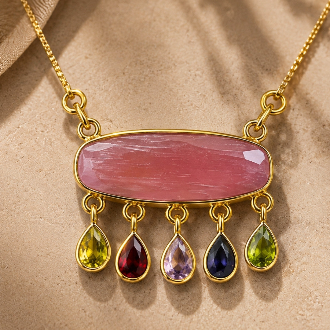 Rosé Harmony Multi-Gem Gold Pendant Necklace