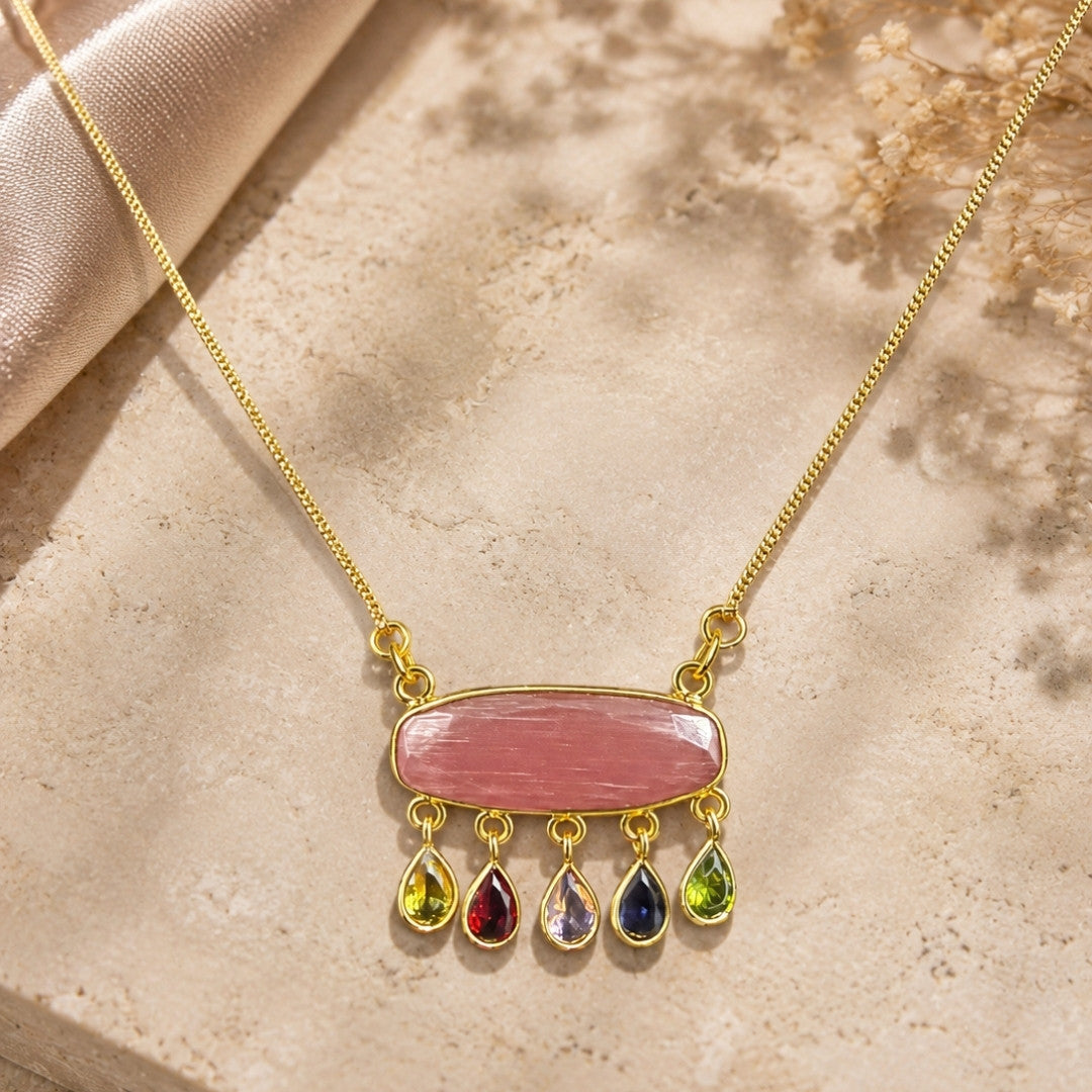 Rosé Harmony Multi-Gem Gold Pendant Necklace