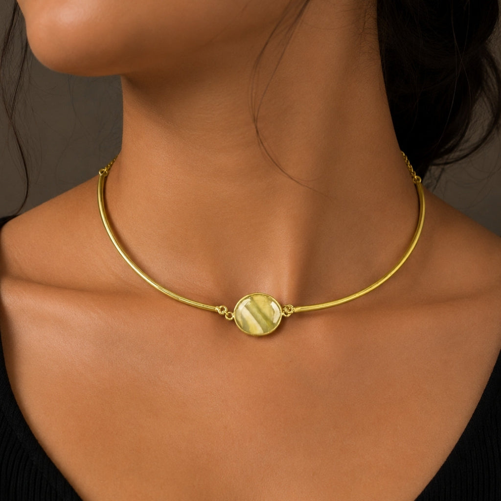 Golden Aura Olive Gem Choker Necklace