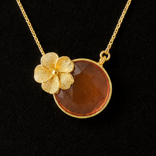 Amber Blossom Gold Pendant Necklace