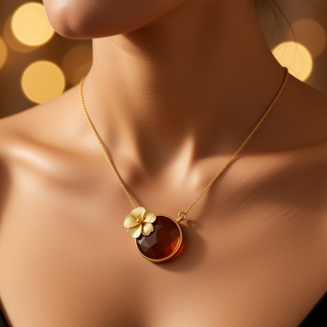 Amber Blossom Gold Pendant Necklace