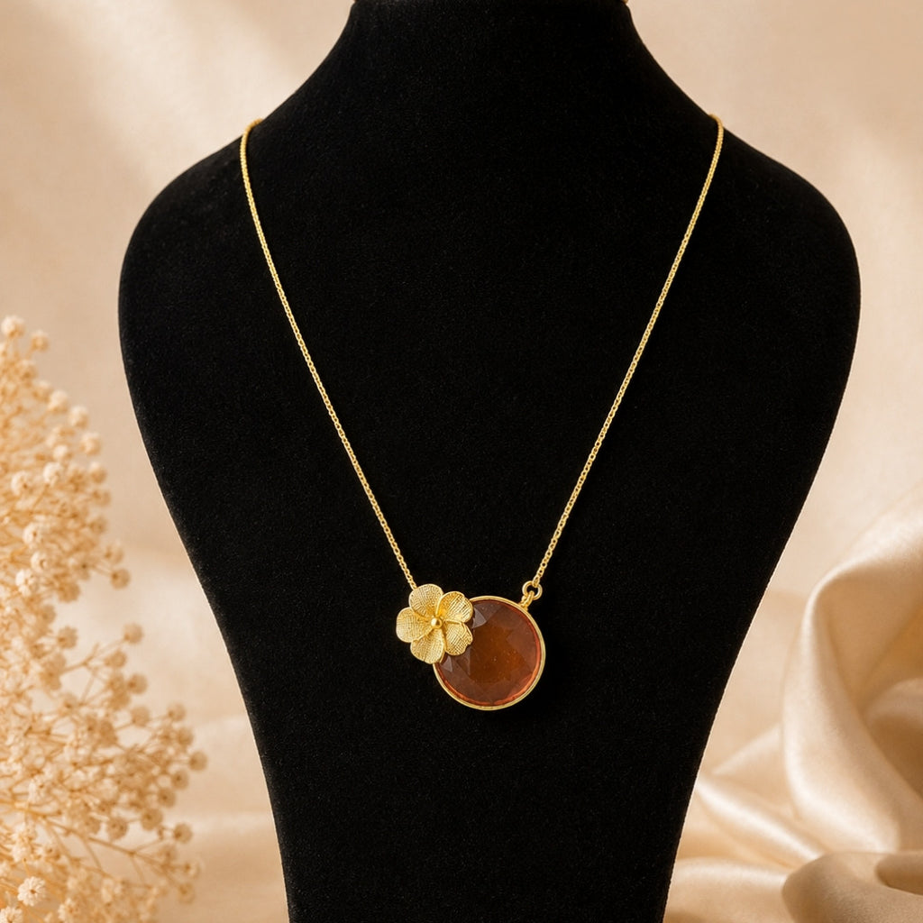 Amber Blossom Gold Pendant Necklace