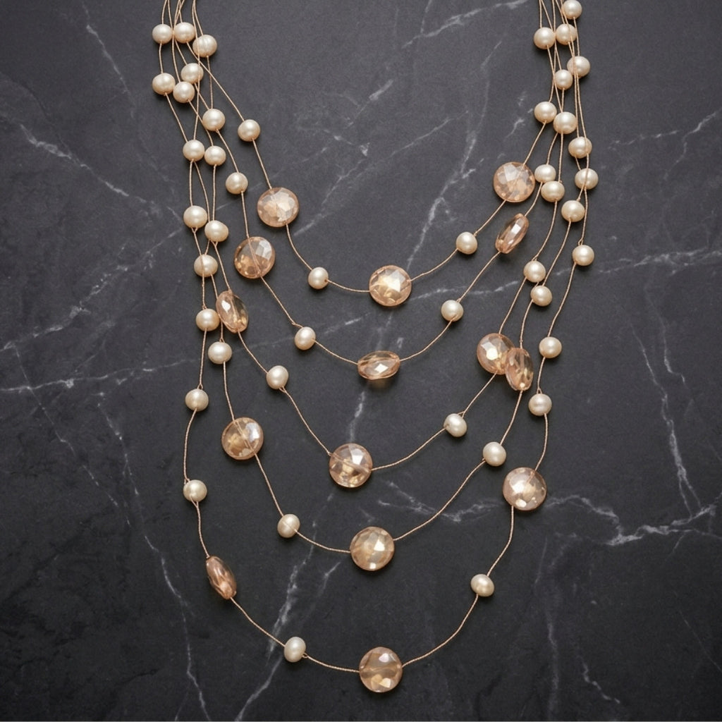 Elegant Layered Pearl and Crystal Necklace
