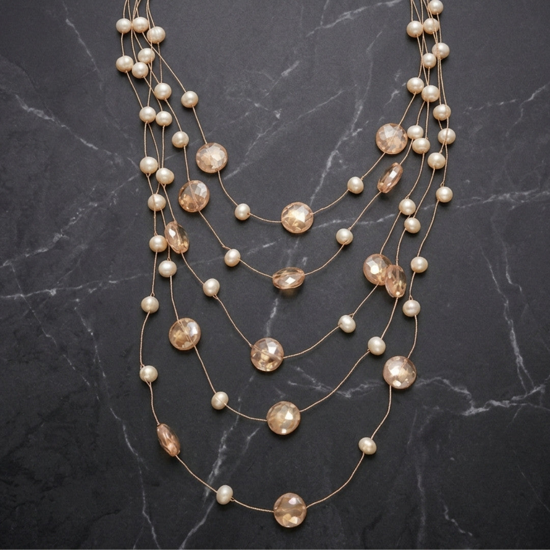 Elegant Layered Pearl and Crystal Necklace