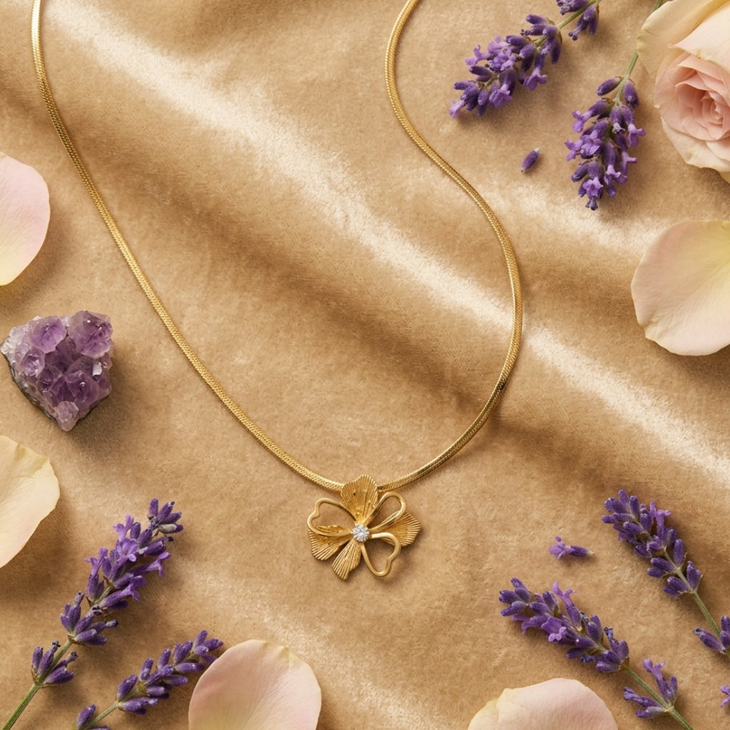 Elegant Gold Floral Clover Pendant Necklace