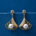 Radiant Fan-Shaped Pearl and Crystal Drop Earrings