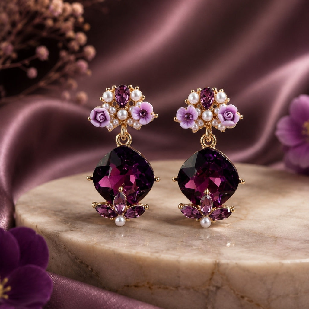Luxury Floral Crystal Drop Earrings