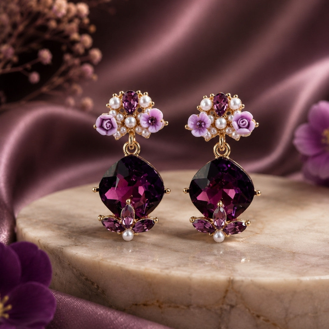 Luxury Floral Crystal Drop Earrings