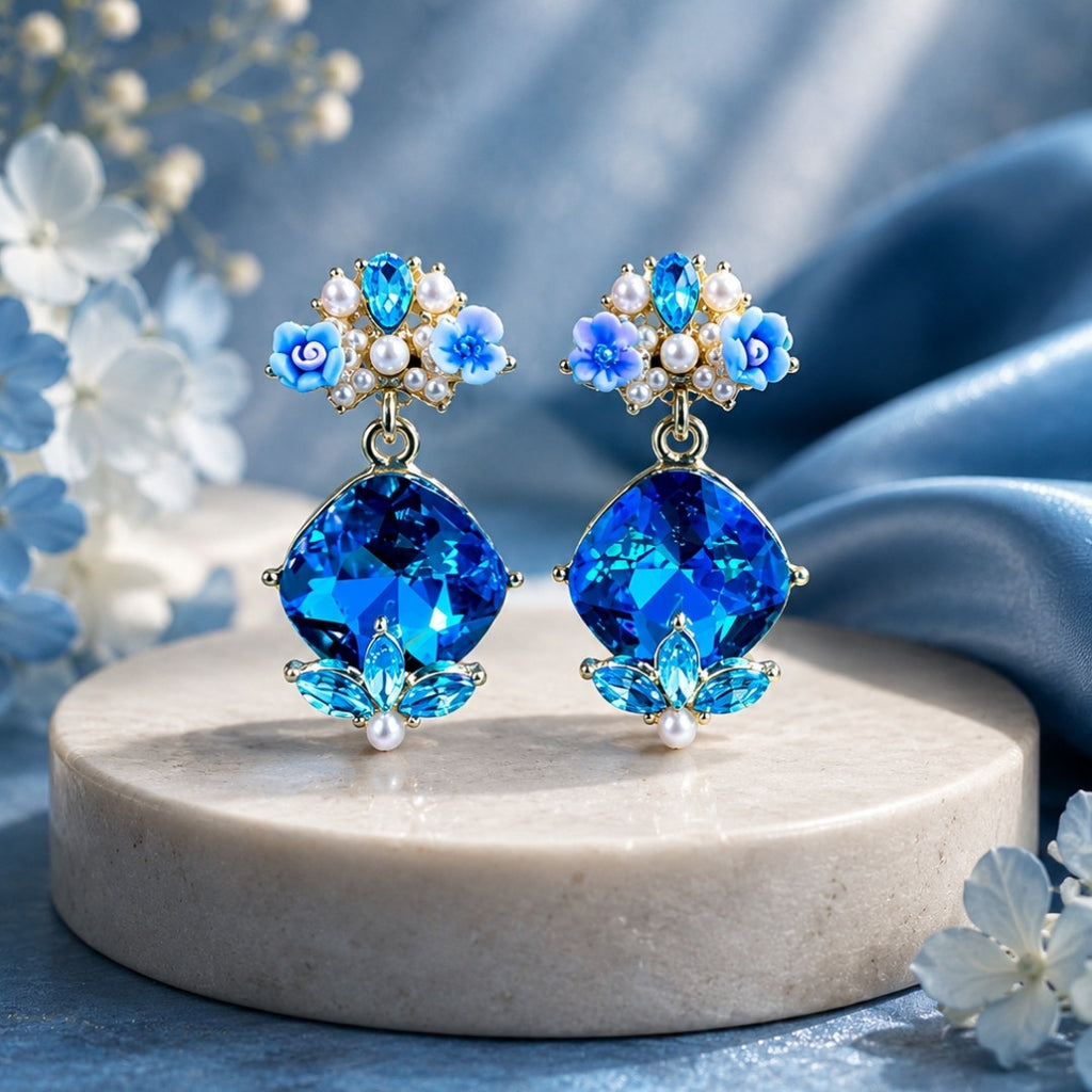 Luxury Floral Crystal Drop Earrings