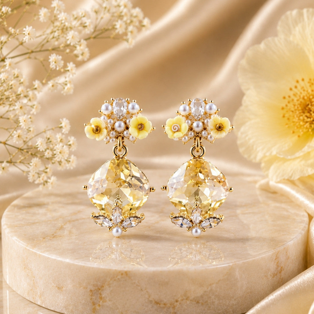 Luxury Floral Crystal Drop Earrings