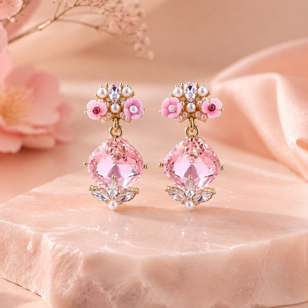 Luxury Floral Crystal Drop Earrings