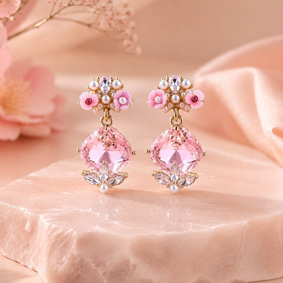 Luxury Floral Crystal Drop Earrings