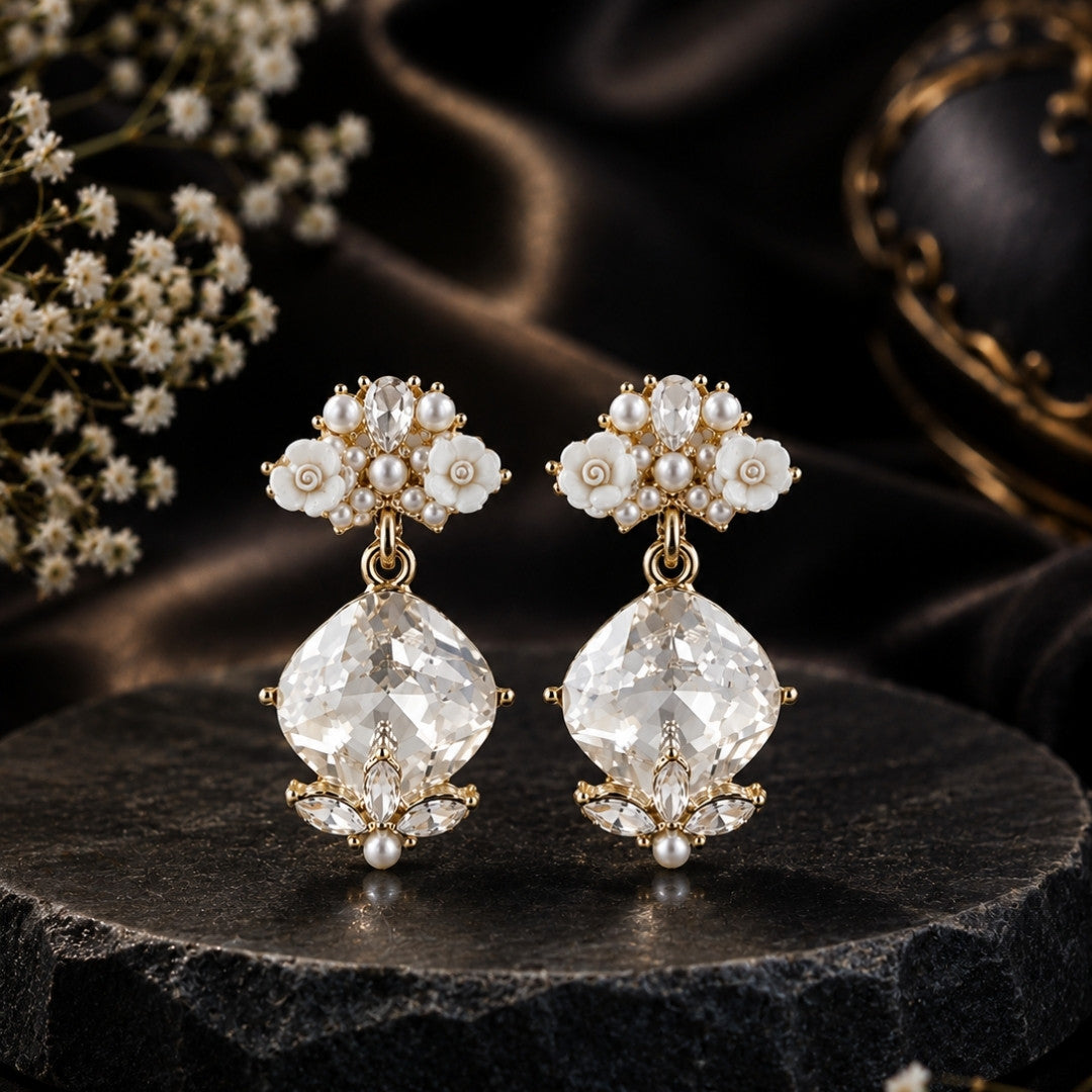 Luxury Floral Crystal Drop Earrings
