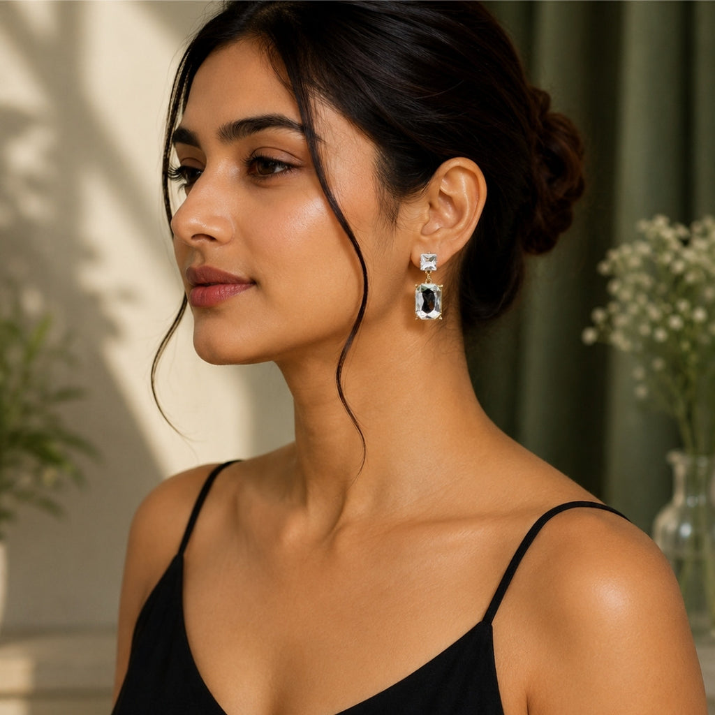 Radiant Rectangular Gemstone Drop Earrings