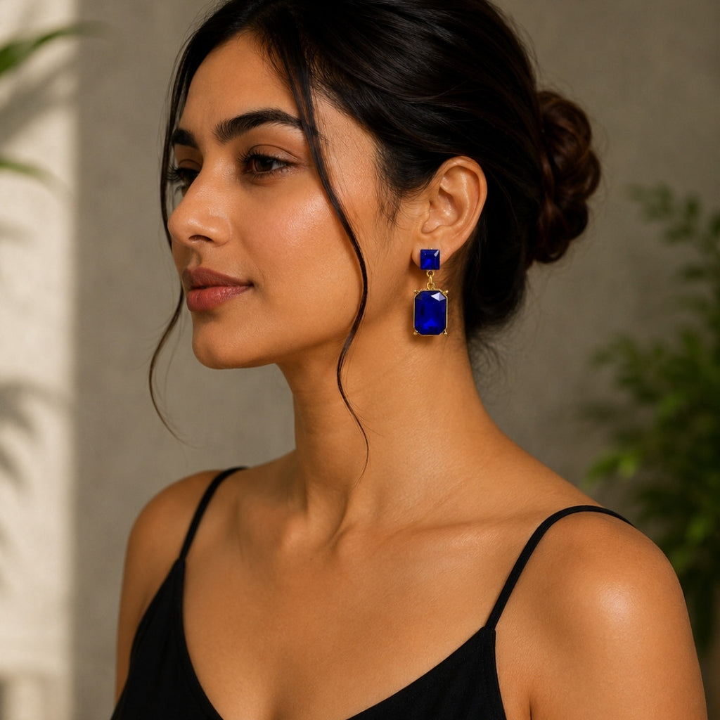 Radiant Rectangular Gemstone Drop Earrings