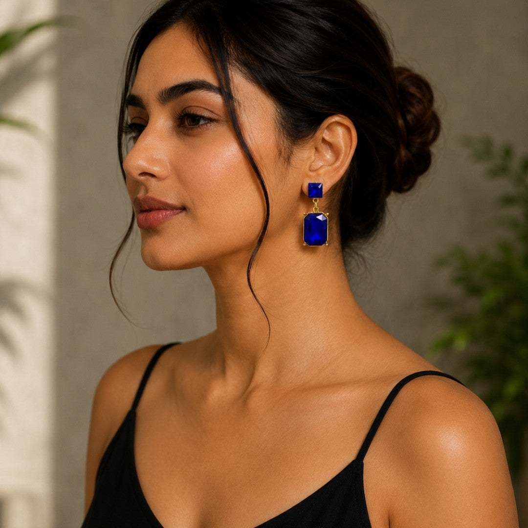 Radiant Rectangular Gemstone Drop Earrings