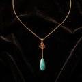 Turquoise & Ruby Pendant Necklace – Gold-Tone Vintage Gemstone Drop Necklace for Women