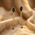 Forest Glow Tassel Drop Earrings | Green Gemstone Statement Earrings