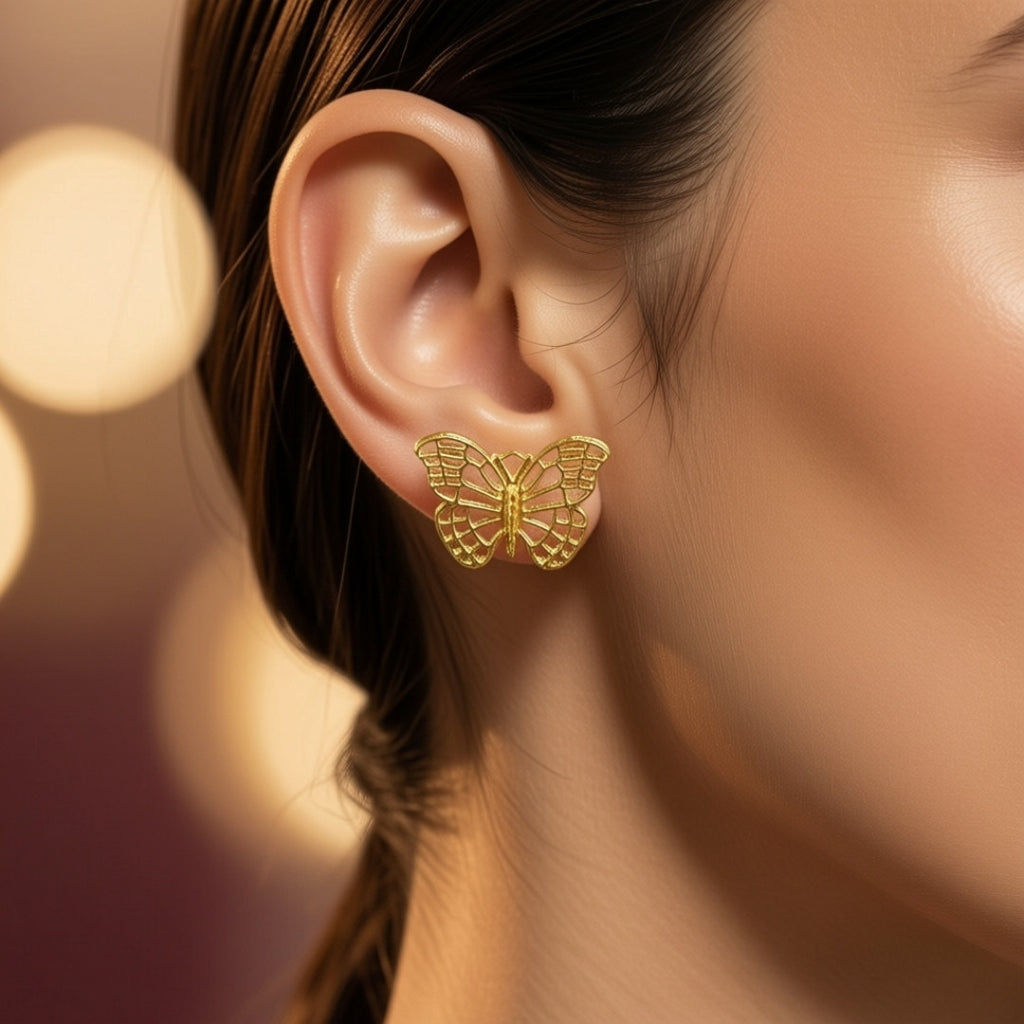 Golden Butterfly Filigree Stud Earrings | Elegant Nature-Inspired Jewelry