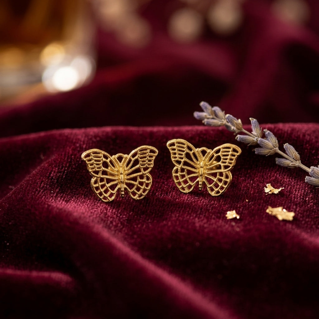 Golden Butterfly Filigree Stud Earrings | Elegant Nature-Inspired Jewelry