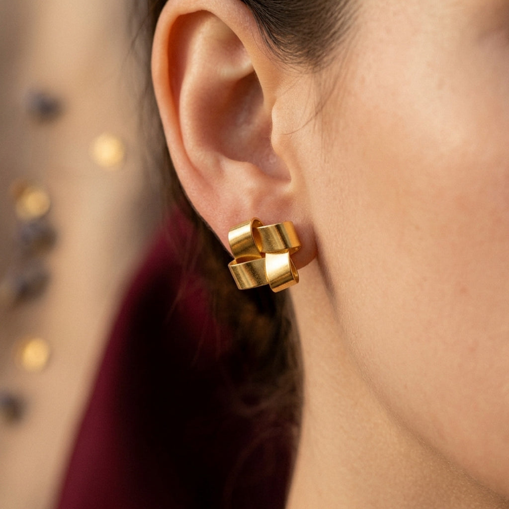 Gold Knot Stud Earrings – Minimalist Geometric Jewelry