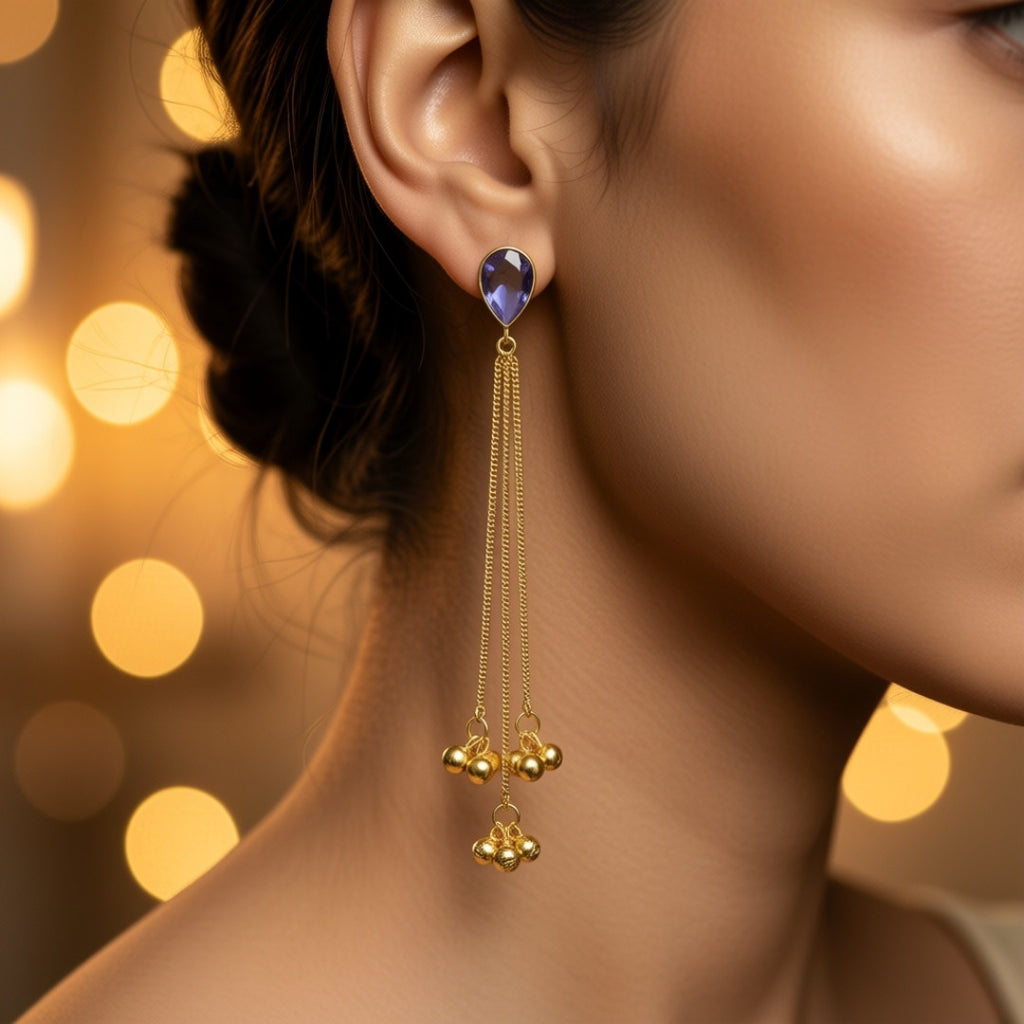 Gold-Tone Crystal Tassel Drop Earrings for Women | Elegant Long Chain Dangle Earrings