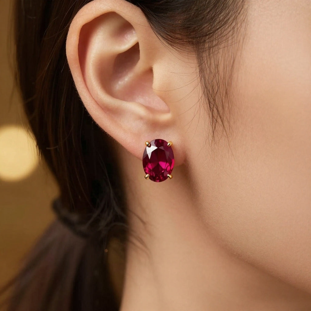 Ruby Radiance Oval Stud Earrings | Elegant Red Gemstone Jewelry