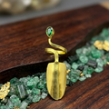 Artisan Gold-Tone Statement Ring – Sculptural Nail-Inspired Design with Green Accents