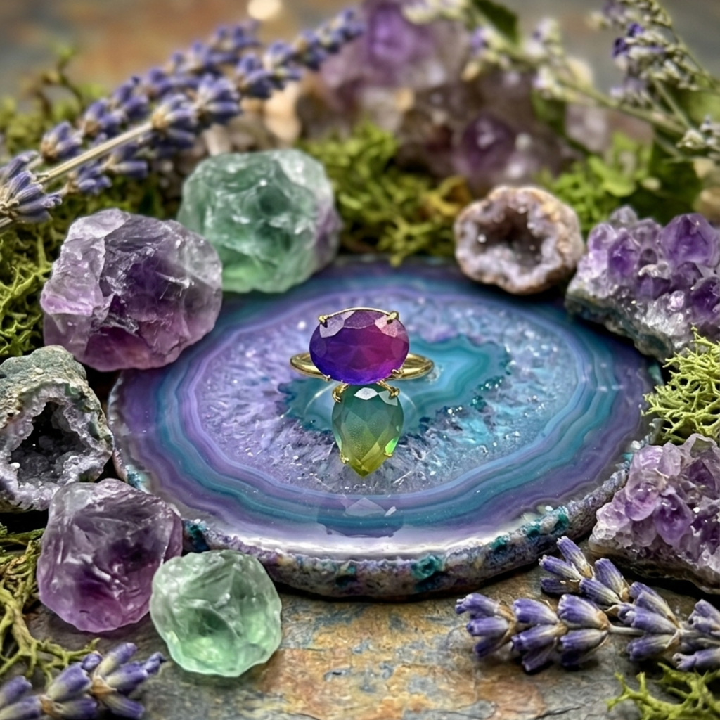 Mystic Violet Gemstone Ring – Gold-Plated Statement Ring with Purple Crystal Stone