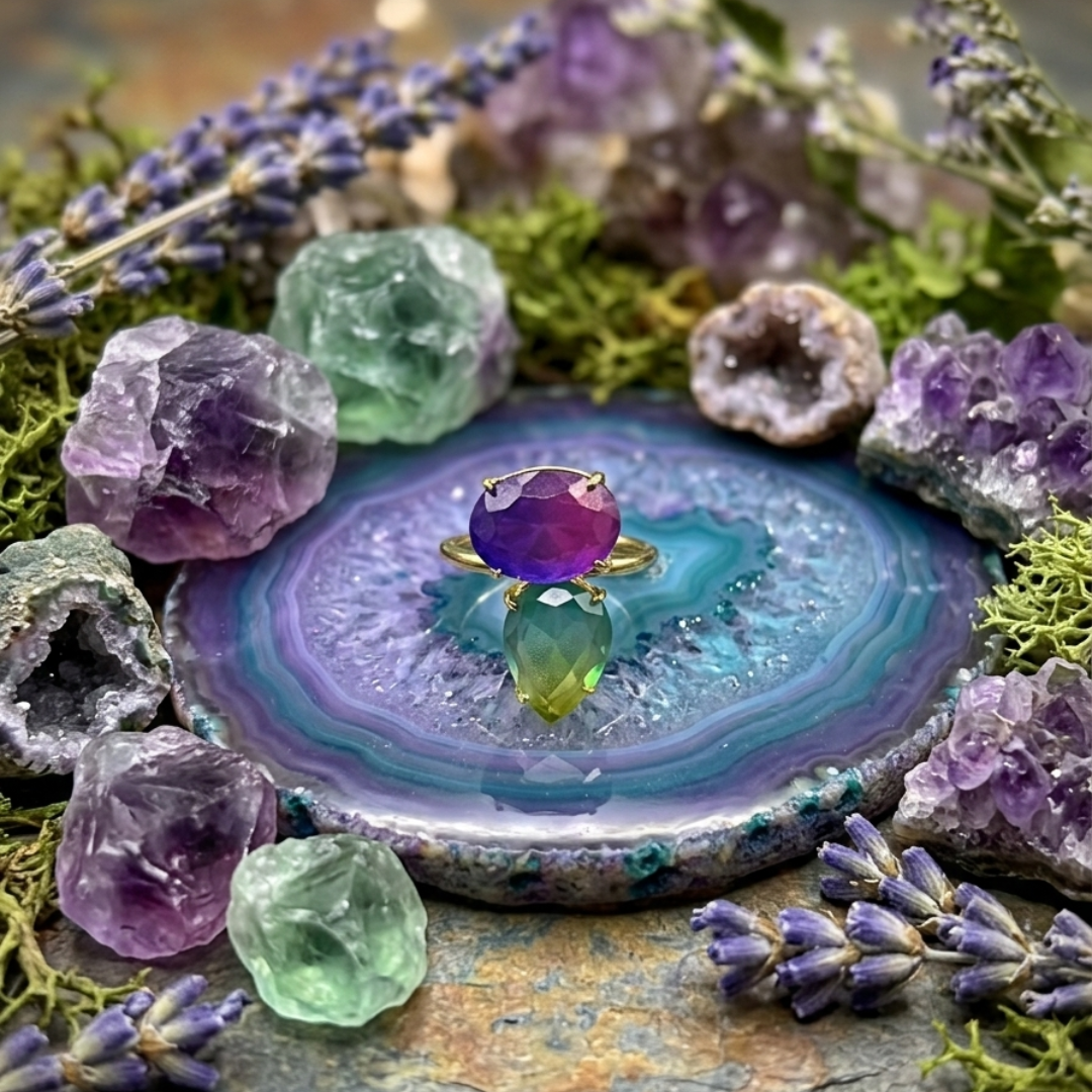 Mystic Violet Gemstone Ring – Gold-Plated Statement Ring with Purple Crystal Stone