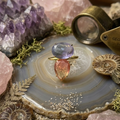 Celestial Dual Gemstone Ring – Lavender & Peach Crystal Gold Ring for Women