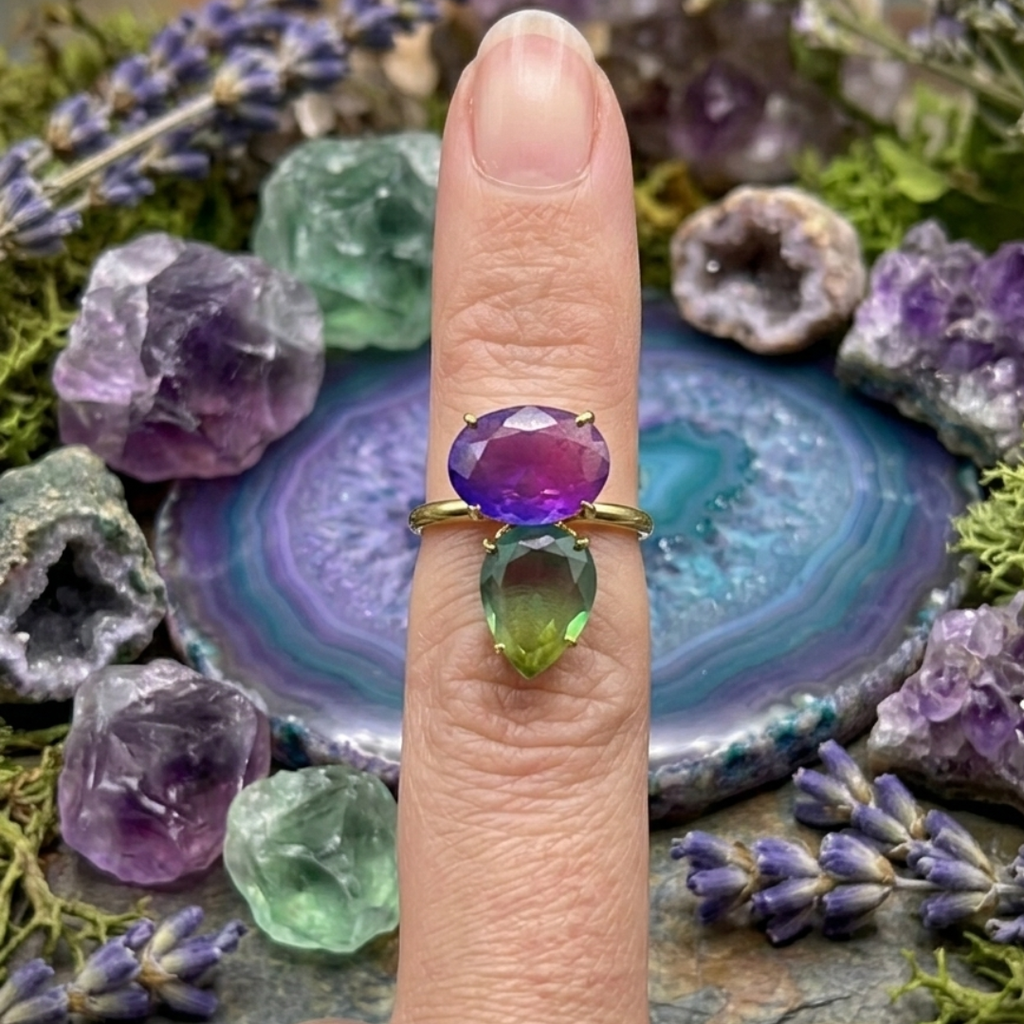Mystic Violet Gemstone Ring – Gold-Plated Statement Ring with Purple Crystal Stone