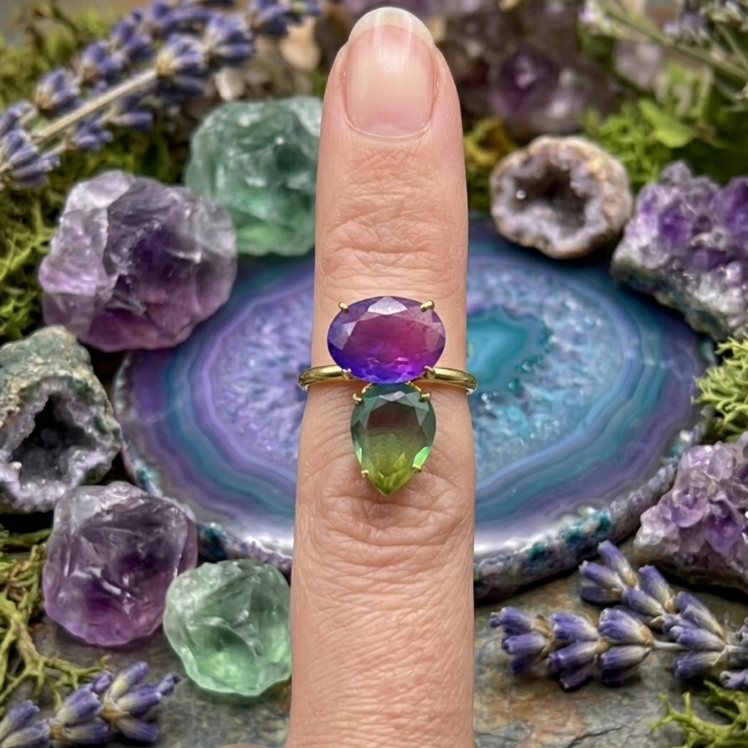 Mystic Violet Gemstone Ring – Gold-Plated Statement Ring with Purple Crystal Stone