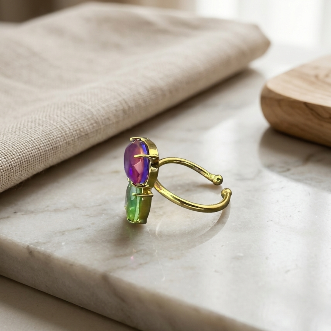 Mystic Violet Gemstone Ring – Gold-Plated Statement Ring with Purple Crystal Stone