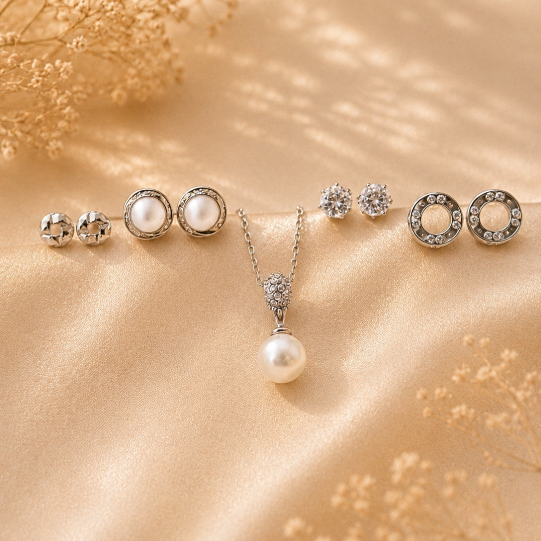 Elegant Pearl & Crystal Radiance Jewelry Collection – 4-Piece Versatile Set