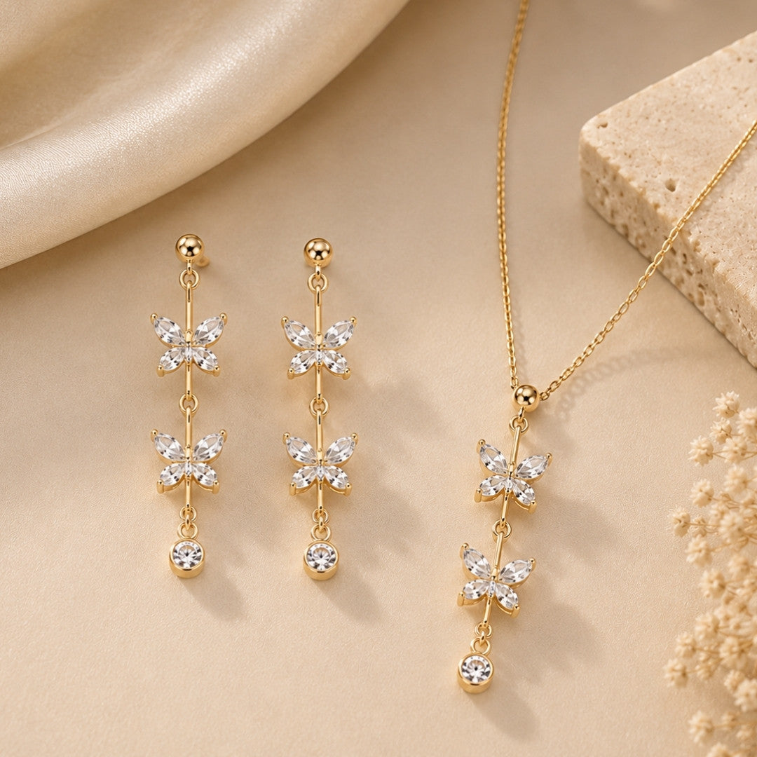 Crystal Butterfly Drop Earrings
