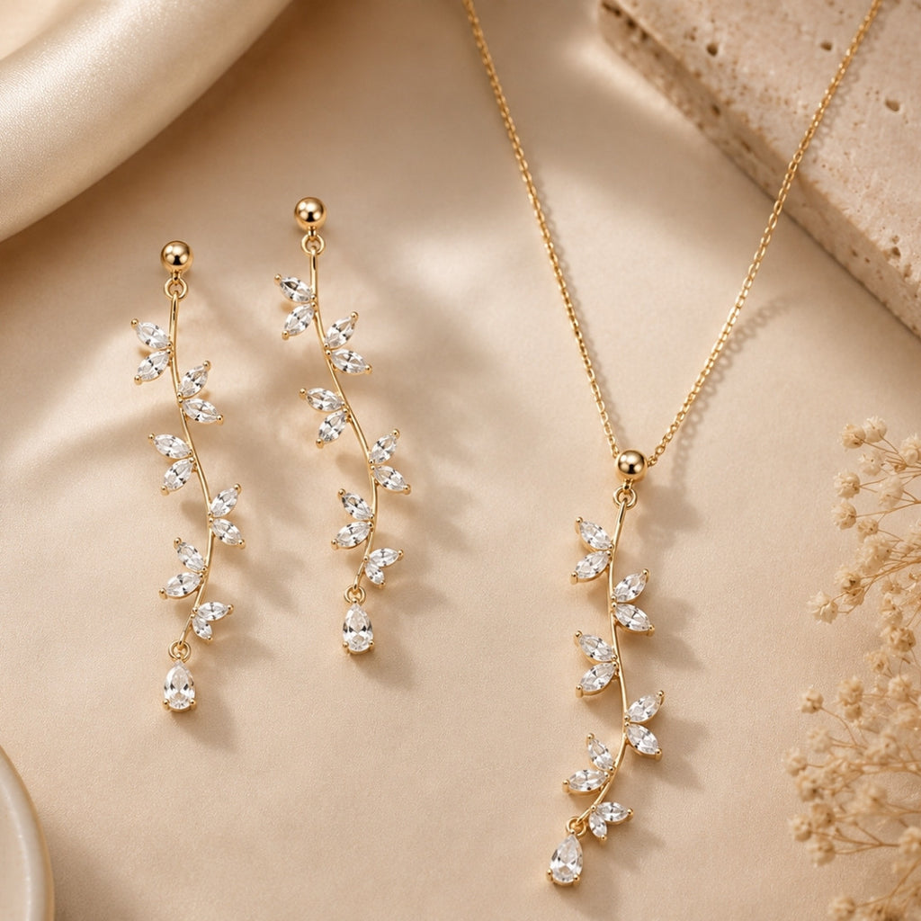 Crystal Vine Necklace & Earrings Combo Set